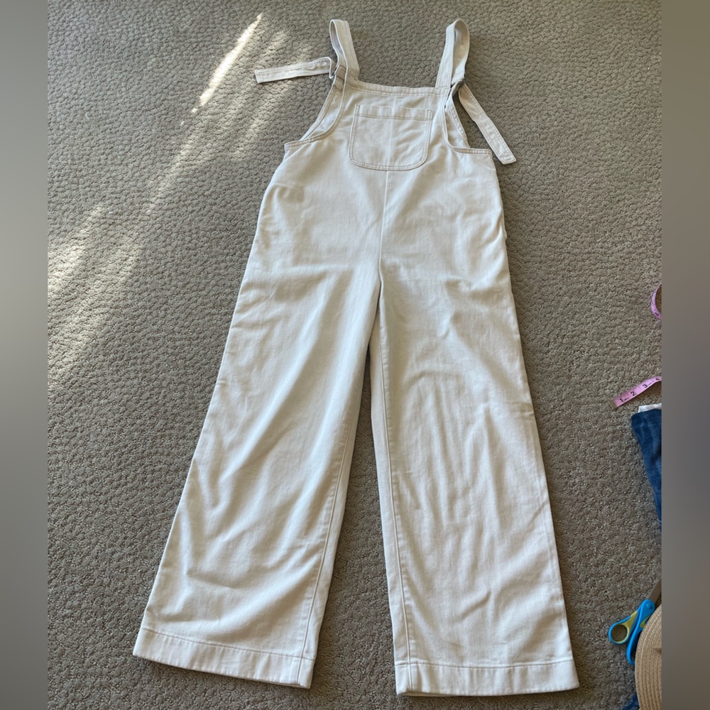 Aerie white denim wide leg overalls